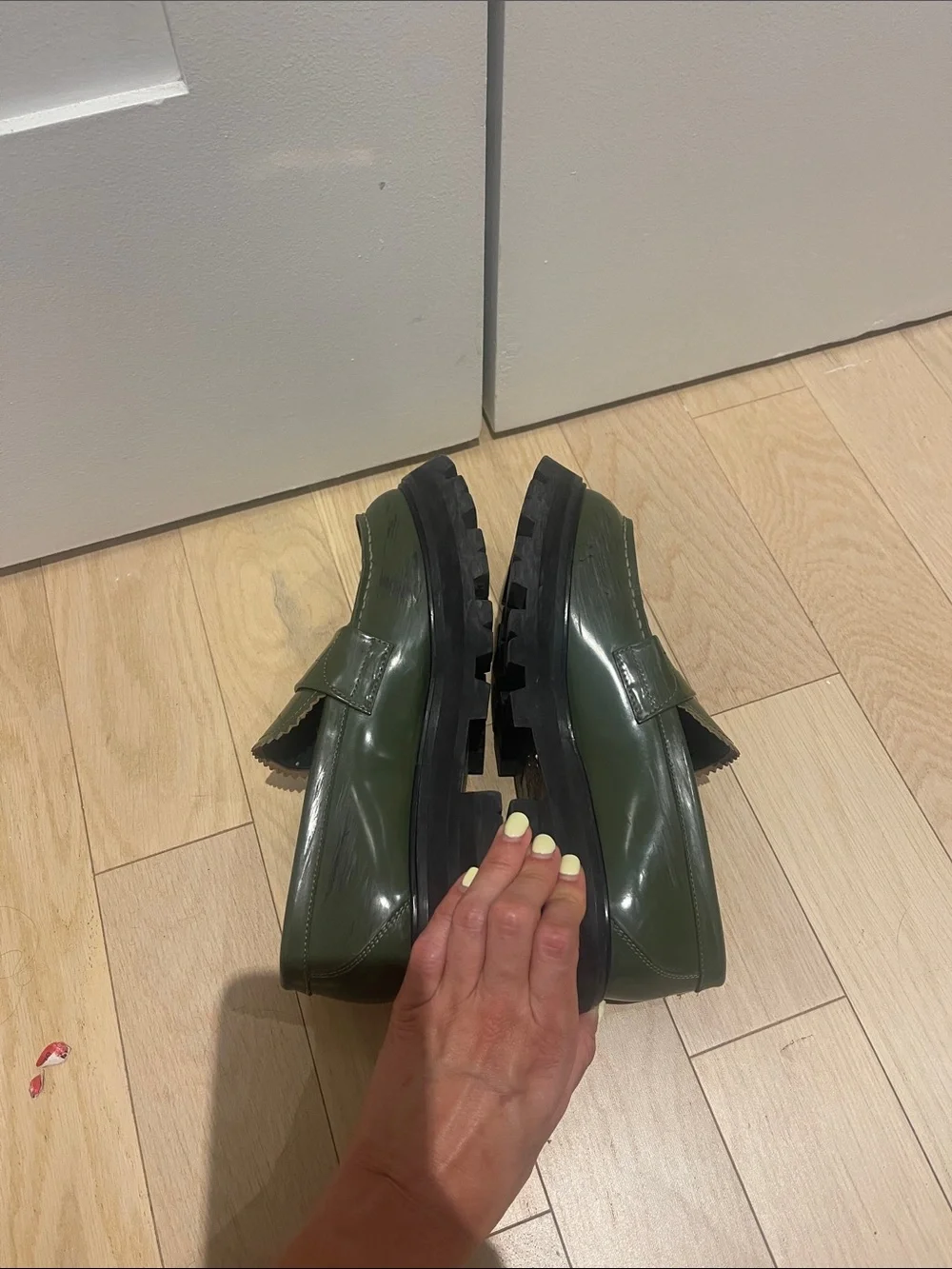 Alexander McQueen Women’s Olive Green Chunky Penny Loafers